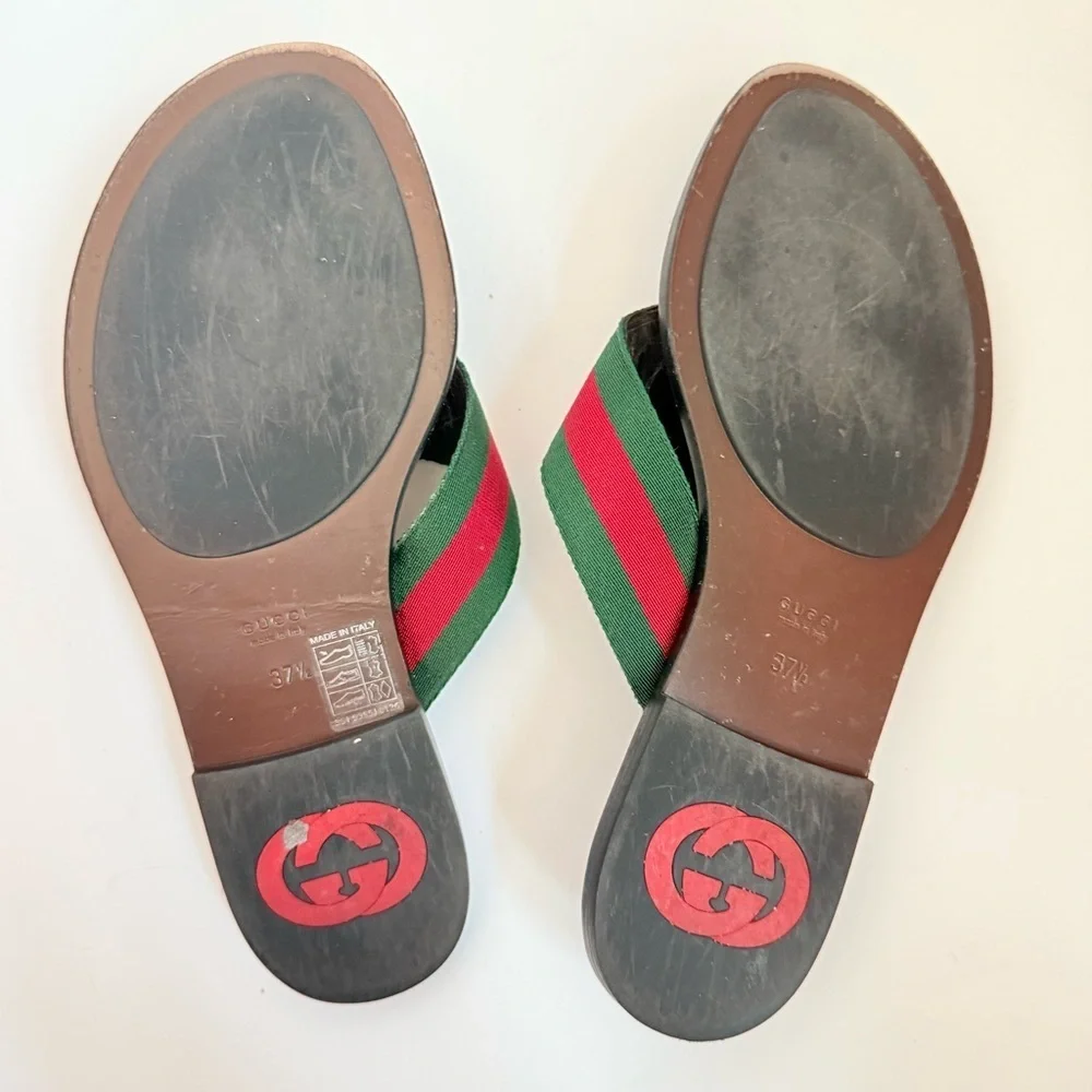 Gucci Brown leather Kika Web thongs sandals Interlocking GG EU 37.5